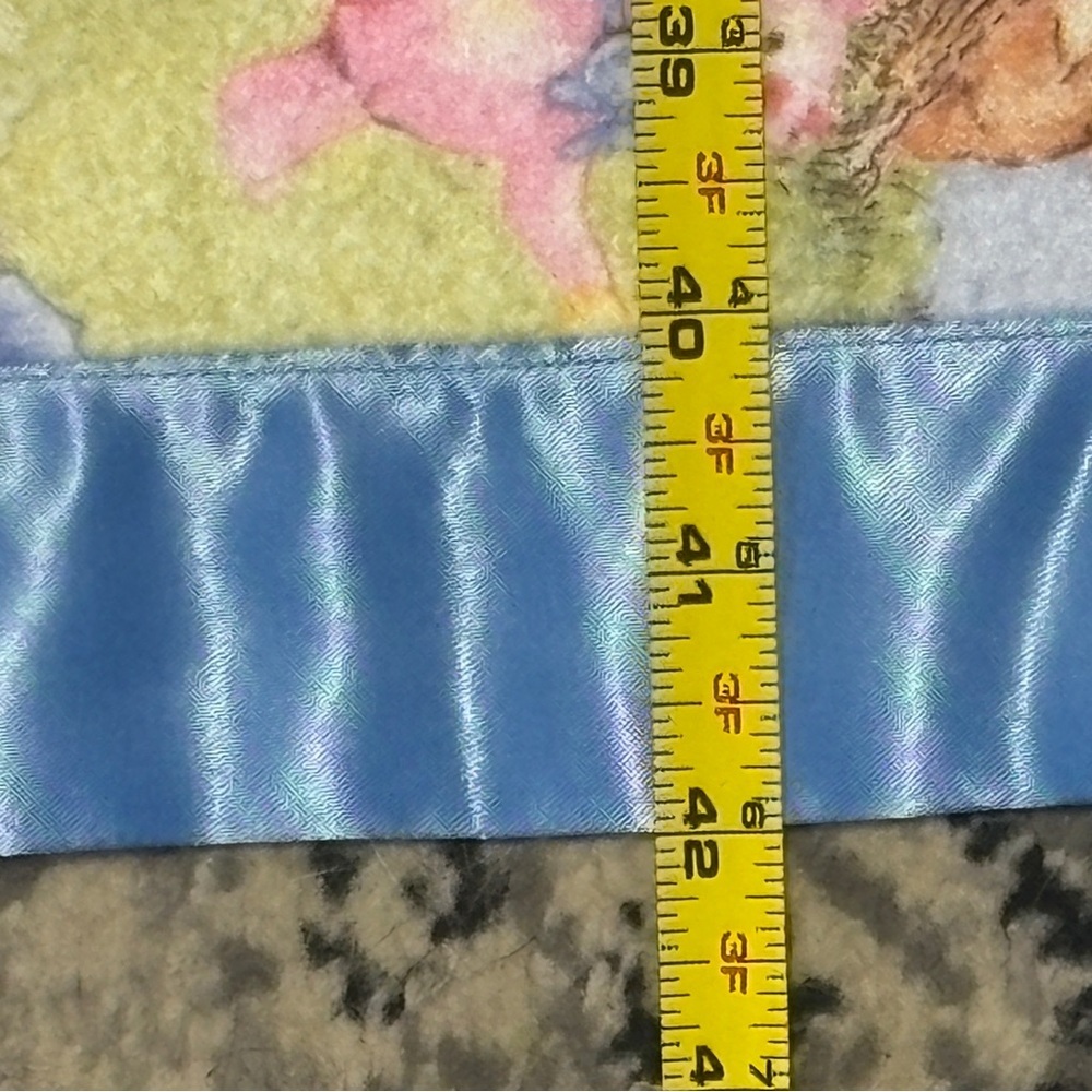Vintage Rainbow Bear Baby Blanket Quilt Handmade Satin Trim 60x40 Clouds Spring - Picture 6 of 7